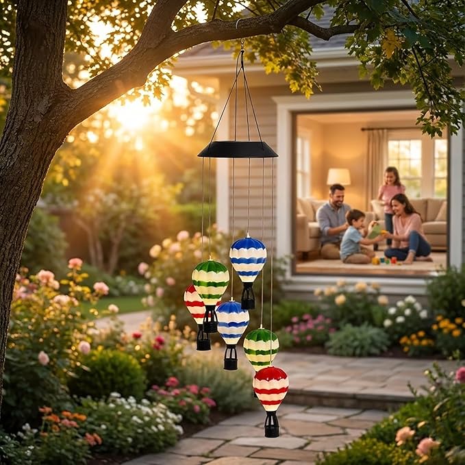 Hot Air Balloon Solar Light Waterproof,Solar-Powered Wind Chimes for Garden,Hot Air Balloon Solars Lights Outdoor,Hanging Camping Lantern for Patio,Backyard,Lawn,Porch,Garden