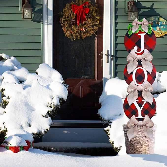 Christmas JOY Yard Sign with Stakes Xmas Holiday Garden Lawn Signs Giant Christmas Ornaments Garden Stakes Patio Decor for Outdoors Holiday Yard Lawn Outdoor Decorations Party Supplies, 47.5 x 12 Inch