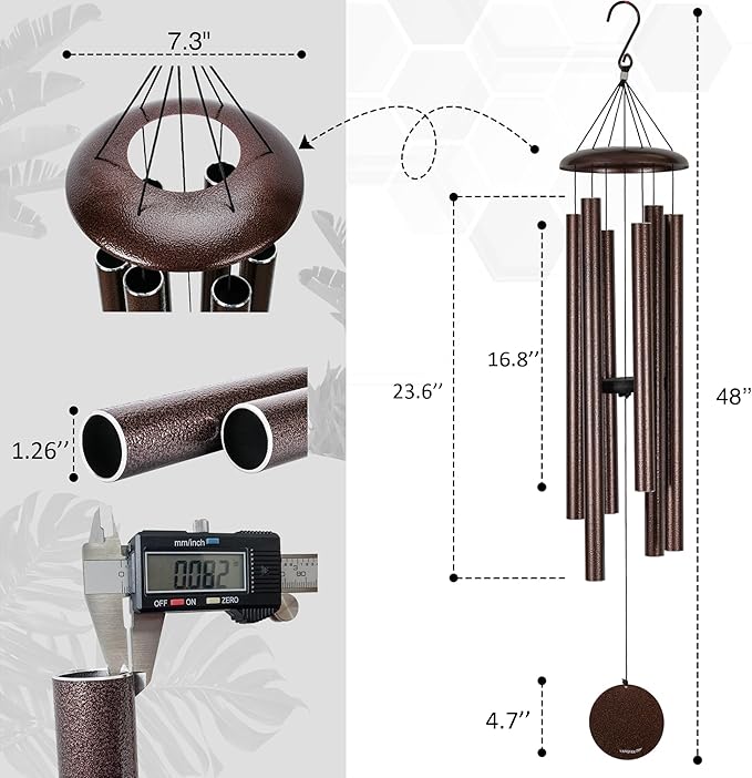 Vanquer Large Wind Chimes for Outside Deep Tone - 48'' Wind Chimes Outdoor Clearance, Deep Tone, Memorial, Sympathy Gift, Garden Patio, Home Décor, Bronze