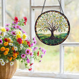Tree of Life Suncatchers Stained Glass Window Hanging, Tree of Life Decor Sun Catchers Indoor Window Glass Round Wall Decor, Nature Wall Hanging Decorations, 7.9x7.9in