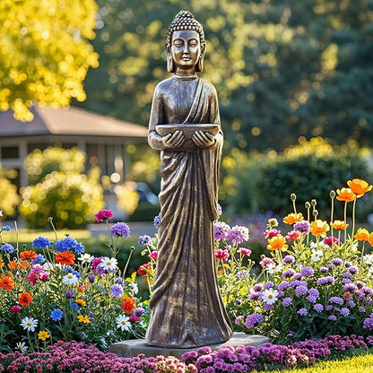 42" Extra-Large Buddha Outdoor Statue, Tall Zen Meditative Buddha Figures, Durable Weatherproof MGO Sculpture for Garden, Patio, Yard, Porch or Indoor, Gold-Black Antique Finish Home Decor Gift