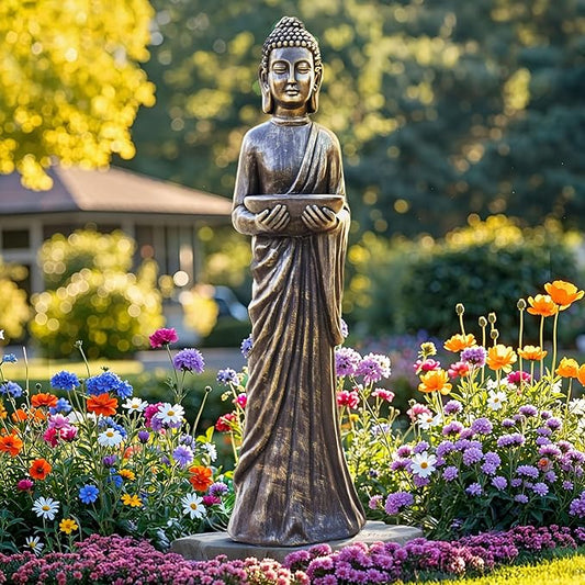 42" Extra-Large Buddha Outdoor Statue, Tall Zen Meditative Buddha Figures, Durable Weatherproof MGO Sculpture for Garden, Patio, Yard, Porch or Indoor, Gold-Black Antique Finish Home Decor Gift