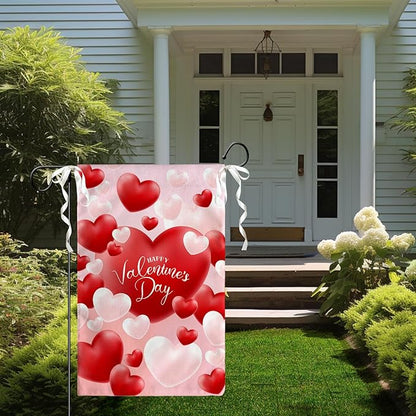 Happy Valentine's Day Garden Flag Red And White Love Hearts Yard Flag 12 x 18 Inch Love Combination Valentine Garden Flags Double Sided Polyester Vertical House Banner for Holiday Wedding