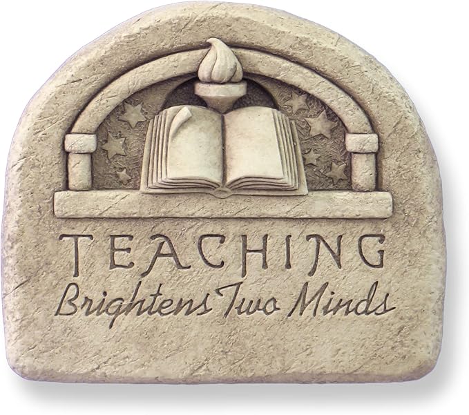 Carruth Studio Teacher Appreciation Gift - Teaching Brightens Two Minds Plaque, Teacher Stone Wall Plaque Garden Statue Figurine, Original Sculpture Handcrafted in Stone, Artisan Made