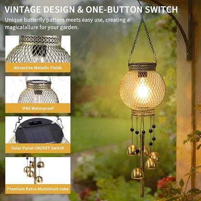 Solar Chimes Outdoor Waterproof,Hanging Solar Lantern Windchimes Outdoors or as a Commemorative Wind Chime. It is Applicable for Decoration on Balconies, porches, and courtyards