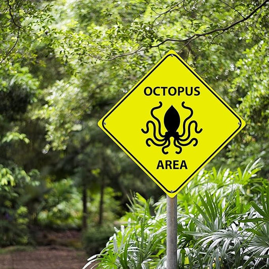 Caution Octopus Crossing XING Tin Sign Octopus Area Warning Street Sign Ocean Animal Novelty Caution Road Sign for Outdoor Home Driveway Garden Yard Park 12x12in