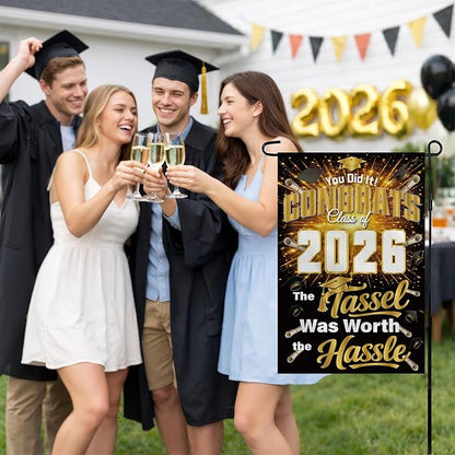 Graduation Decorations 2026 - Class of 2026 Garden Flag | Graduation Decor Party Favors Supplies for Outdoor Indoor Double-Side Backdrop Banner for Garden Porch Patio Lawn Yard Home,12x18Inch (Black)