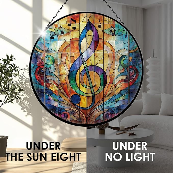 Stained Glass Window Hanging, 7.9'' Musical Note Suncatcher, Stained Glass Ornament, Suncatchers for Windows Hanging, Musical Note Gift for Music Lovers, Teachers, Graduation & Christmas