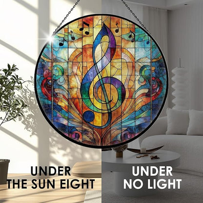 Stained Glass Window Hanging, 7.9'' Musical Note Suncatcher, Stained Glass Ornament, Suncatchers for Windows Hanging, Musical Note Gift for Music Lovers, Teachers, Graduation & Christmas