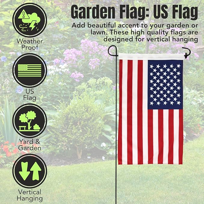 Iconikal 2-Pack Garden Yard Flag, USA American Flag, 12 x 18-Inch Landscaping Patriotic Decor Accent Banner Pennant