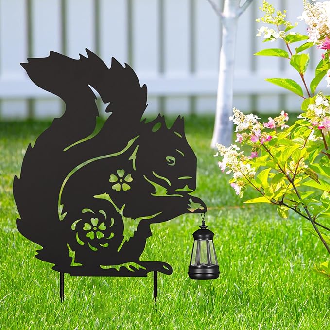 Solar Garden Stake Decorative Lantern for Outdoor, 2 Pack Metal Squirrels Silhouette Lights for Lawn, Pathway, Patio, Yard Outdoor Decor Gifts for Women Mom and Grandma