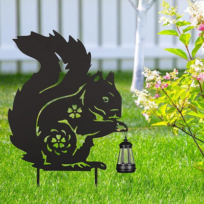 Solar Garden Stake Decorative Lantern for Outdoor, 2 Pack Metal Squirrels Silhouette Lights for Lawn, Pathway, Patio, Yard Outdoor Decor Gifts for Women Mom and Grandma