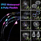 2 Pack Solar Firework Lights Outdoor, Adjustable 32" to 51" Extra Tall, 200 LED Stainless Steel 3-Section Pole, 8 Modes Waterproof Starburst Garden Lights for Yard Pathway Walkway Decor