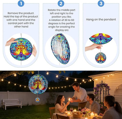 Wind Spinners Outdoor Colorful Tree of Life, 12 inch Laser Cut Metal Art Geometric Pattern Wind Spinners Decor Birthday Gifts for Women, Mom - Hanging Kinetic for Yard, Garden, Patio, Outdoor