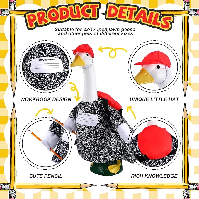 Blue Hoodie Goose Outfit Sweatshirt Porch Goose Clothes Dress with Wide Hat Sunglass for 23'' Geese Statue Outdoor(Back to School)