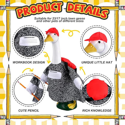 Blue Hoodie Goose Outfit Sweatshirt Porch Goose Clothes Dress with Wide Hat Sunglass for 23'' Geese Statue Outdoor(Back to School)