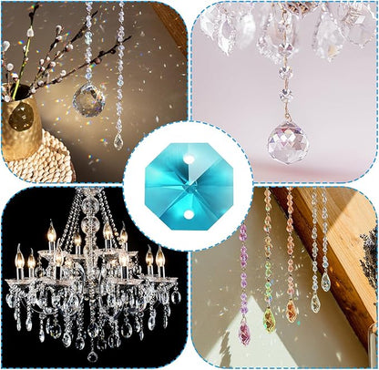 PATIKIL K9 Crystal Octagon Beads 2 Holes Pendants, 60 Pack 14mm Chandelier Prisms Parts Ornaments Hanging Beads for DIY Arts Crafts Decoration, Grass Green