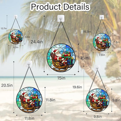 DASTOLL Stained Glass Window Hanging - Santa Claus Gift BoxSuncatcher for Doors Home Christmas Decoration Winter Sun Catcher Thanksgiving New Year Birthday Gift for Women Men Mom Nana 11.8 in