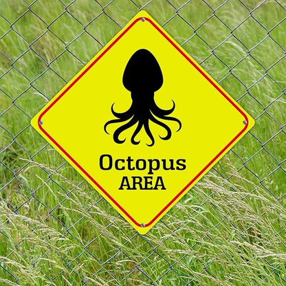 Warning Octopus Area Metal Tin Sign Ocean Animal Caution Crossing Xing Street Sign Yellow Diamond Shape Funny Metal Sign For Indoor Outdoor Highway15x15in
