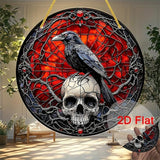 Halloween Sun Catchers Indoor Window Raven Skull Goth Window Decoration Black Goth Acrylic Decoration Black Red with Chain for Home Garden Housewarming Ornaments Gifts for Women Friend Party 7.87 Inch