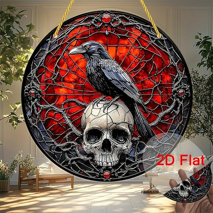 Halloween Sun Catchers Indoor Window Raven Skull Goth Window Decoration Black Goth Acrylic Decoration Black Red with Chain for Home Garden Housewarming Ornaments Gifts for Women Friend Party 7.87 Inch