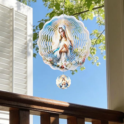 Metal Wind Spinners Outdoor - Virgin Mary 3D Wind Spinner 12 Inch Stainless Steel Ornaments Kinetic Spinning Hanging Decor for Patio Lawn Garden Yard Birthday Gifts for Women Mom Grandma