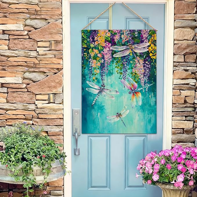 Baccessor Spring Summer Floral Garden Flag Double Sided 12.5 x 18 Inch Burlap with Clip and Stopper,Wisteria Dragonfly Welcome Flag Front Yard Lawn Seasonal Farmhouse Outside Outdoor Decoration