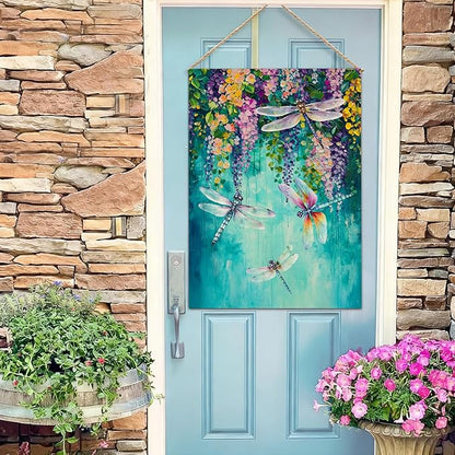 Baccessor Spring Summer Floral Garden Flag Double Sided 12.5 x 18 Inch Burlap with Clip and Stopper,Wisteria Dragonfly Welcome Flag Front Yard Lawn Seasonal Farmhouse Outside Outdoor Decoration