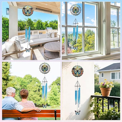 Butterfly Wind Spinner Chimes Outdoor - Hanging Garden Decor with Spinning Butterfly, Metal Wind Chimes for Patio, Yard, Backyard - Birthday Housewarming Gifts for Women/Mom/Grandma