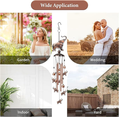 35 Inch Elephant Wind Chime, Handmade Large Metal Animal Figurine Windchimes for Garden Decor, Deep Soothing Bass Tones Wind Chimes for Outside, Memorial Gifts for Patio, Yard, Porch