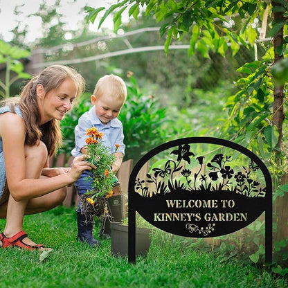 Personalized Metal Garden Signs with Stake, Custom Garden Signs for Outside Waterproof, Customized Name Sign Yard Lawn Gardens Decor Gardening Gifts for Moms Grandmas Gardeners