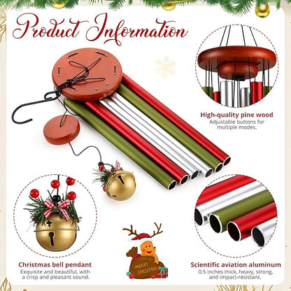Roowest Christmas Large Aluminium Wind Chimes with Bell for Outdoor 37" Red Green and White Deep Tone Soothing Melodic Tones Wind Chimes for Outside Garden Patio Decor Gift for Mom Women Neighbors