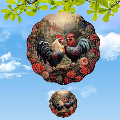 Rngmsi Chicken Wind Spinner Outdoor, Rooster Wind Spinners 3D Frosted Hanging for Patio Lawn and Garden, Chicken and Flower Hanging Wind Gifts for Women Mom Men Grandma (12 X 12 Inches)