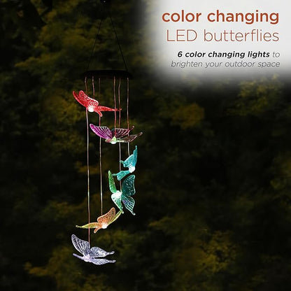 Alpine Corporation 27" Tall Outdoor Solar Powered Wind Mobile with Color Changing LED Butterfly Lights