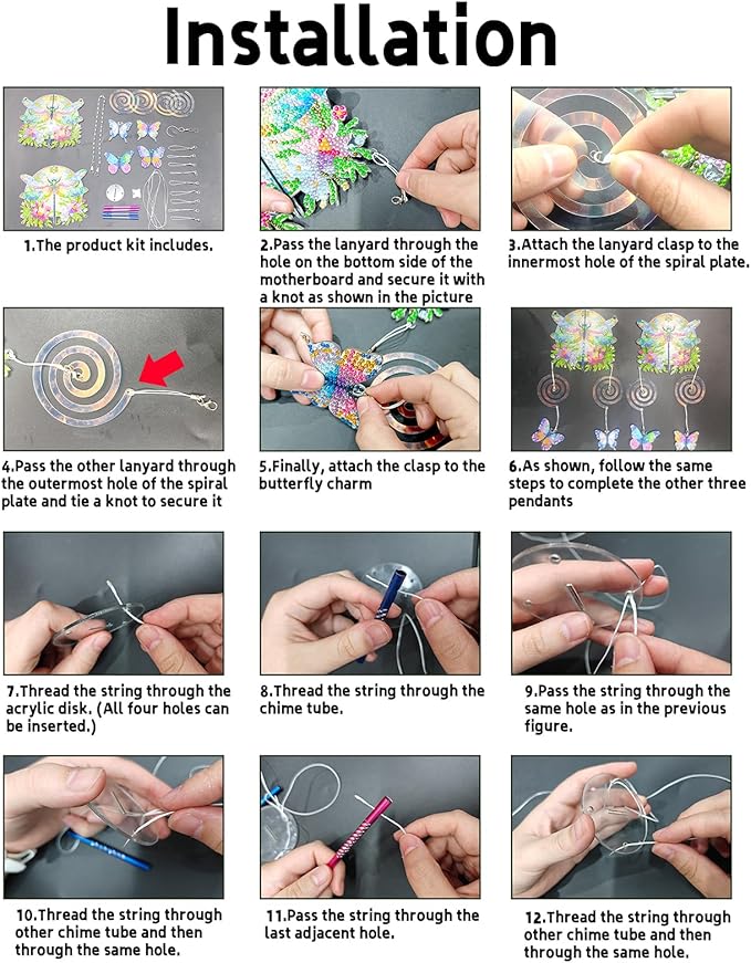 DIY Wind Chime Pendant Spring 3D Diamond Art Painting Hanging Ornament Double Sided Diamond Suncatchers for Window Home Backyard Garden Wall Door Decor-Dragonfly