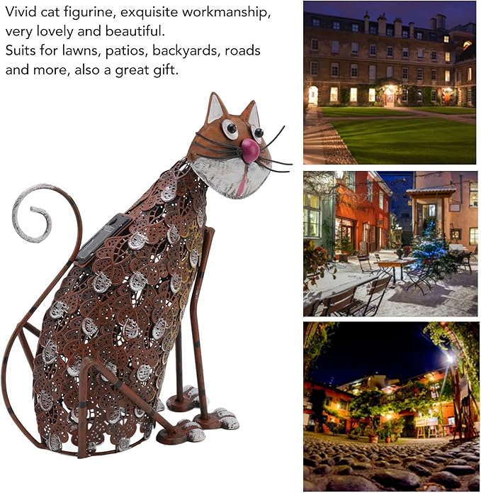 FLEXMAN Solar Lamp, Cat Figurine Patio Ornament Light Solar Lanterns Iron Outdoor cat Statues Garden Decor for Lawn, Patio, Backyard, Road Front Porch