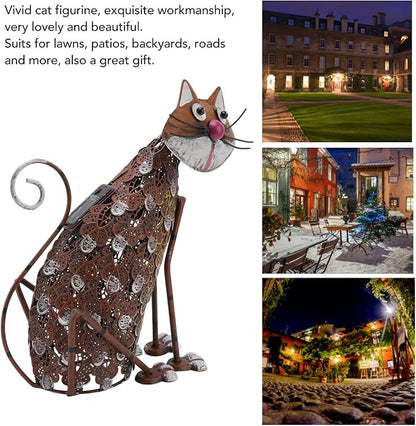 FLEXMAN Solar Lamp, Cat Figurine Patio Ornament Light Solar Lanterns Iron Outdoor cat Statues Garden Decor for Lawn, Patio, Backyard, Road Front Porch