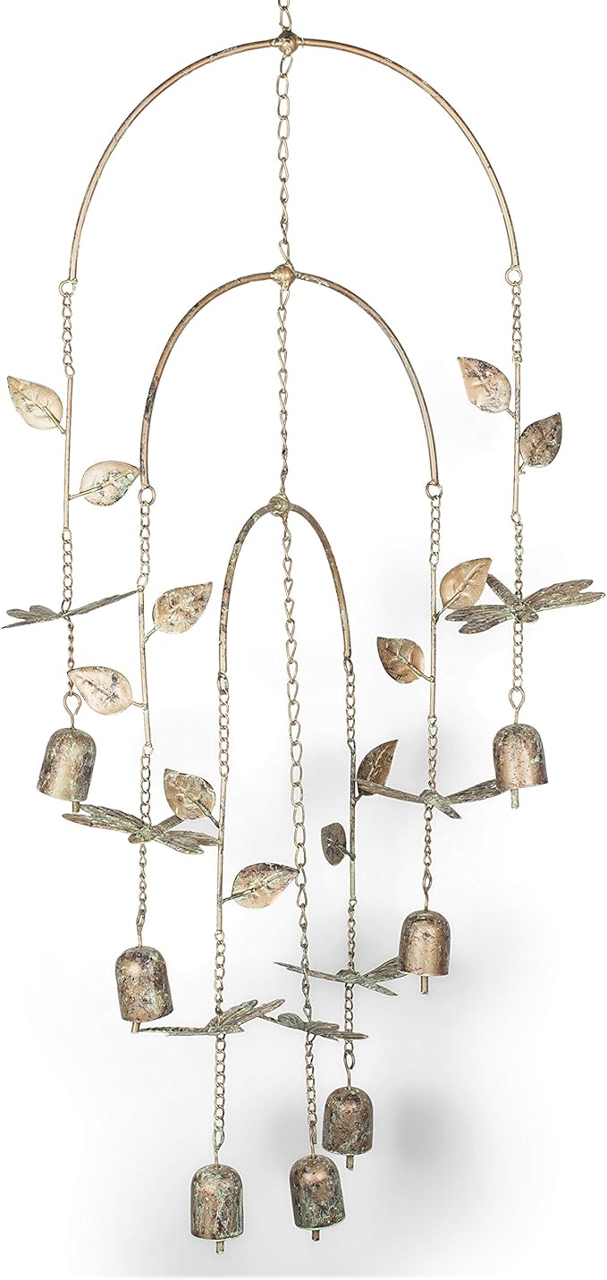 Napco Dragonfly Leaf Green 34 x 14 inch Metal Decorative Garden Bell Wind Chimes