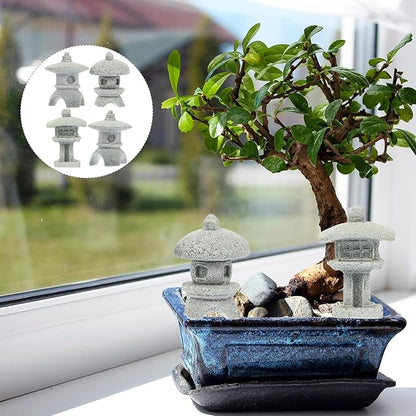 BESPORTBLE Miniature Stone Lantern Pagoda Japanese Style Pagoda Lantern Statue Mini Zen Garden Accessories for Aquarium Patio Micro Landscape Yard Bonsai Decoration 4Pcs