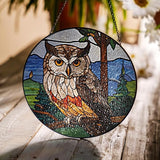 7.8" Owl Stained Glass Suncatchers Art Glass Wildlife Bird for Sun Catcher Indoor Window Gifts for Pet Animal Nature Floral Lovers Women Grandma Mom Friend Painted Panel Décor BIRD-07B-SG8