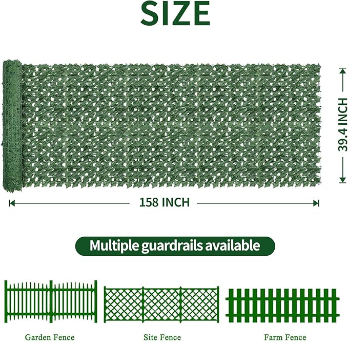Artificial Ivy Privacy Fence Screen,39.4"x158" UV-Anti Fake Leaves Plant Vine,Privacy Hedges Wall for Indoor Outdoor Garden Backyard Decor