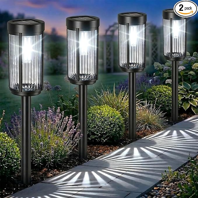 Sparkblaze 2 Pack Solar Garden Lights Outdoor, Decorative Solar Pathway Lights for Yard Auto On/Off Landscape Lighting for Walkway, Lawn, Garden, Waterproof Solar Stake Lights. (2, Cold White)