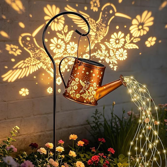 Solar Watering Can Light, Solar Powered Hanging Lantern Landscape Lights, Decorative Garden for Yard Waterproof Garden Decor, Gifts for Mom, Grandma（Hummingbird）