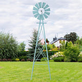Metal Windmill for Garden Yard Decor, 8ft Tall Windmill Pinwheels Outdoor with Spinning Blades, Weather Vanes Lawn Ornaments, Weather-Resistant, Blue