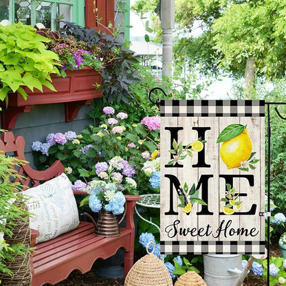ORTIGIA Summer Lemon Garden Flag 12.5 x 18 Inch Double Sided Burlap Home Sweet Home Yellow Fruit Small Yard Flag Farmhouse Holiday Seasonal Outdoor Outside Decoration
