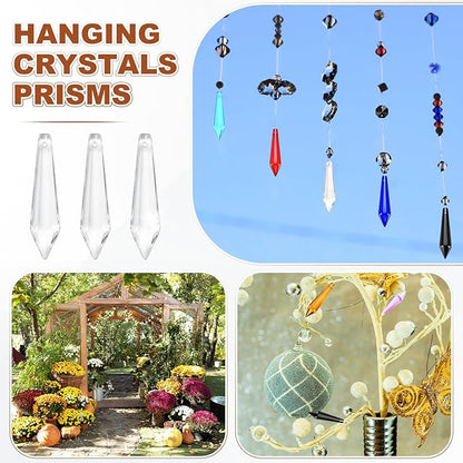 M METERXITY 10-Pack Crystal Icicle Prisms, 53mm/2.09 Inch Chandelier Pendant Maker Hanging Crystals Chandelier Prisms for Home/Windows/Garden/DIY Decoration[Clear]