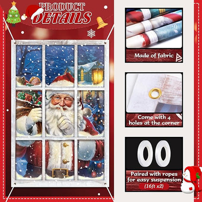 Preboun 2 Pcs Christmas Curtain Window Decoration Xmas Window Silhouette Snowflake Cover Christmas Poster for Indoor Outdoor Holiday Party Wall Garage Door Decor (Santa Claus and Snowman)