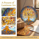 Stained Glass Window Hanging Tree of Life Suncatcher 8 Inch, Indoor Outdoor Wall Art Home Decor, Sun Catchers, Birthday for Women Men