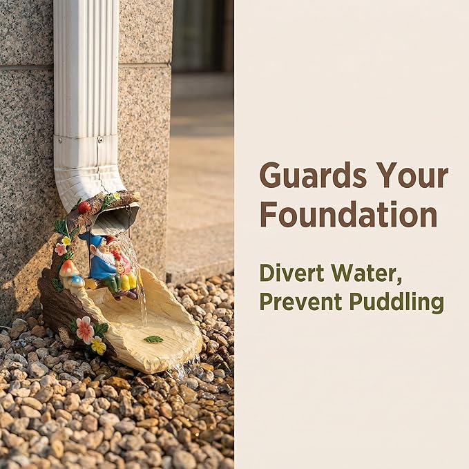 Gnome On The Swing Gutter Downspout Extension Decoration,Rain Downspout Diverter Garden Statue,Decorative Gutter Extension,Downspout Splash Block,Animal Resin Statue Outdoor Décor