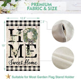 ORTIGIA Home Sweet Home Magnolia Garden Flag Double Sided 12.5x18 Inch Spring Summer Buffalo Plaid Check Small Yard Flag Burlap Vertical Farmhouse Rustic Outside Outdoor Lawn Patio Decor